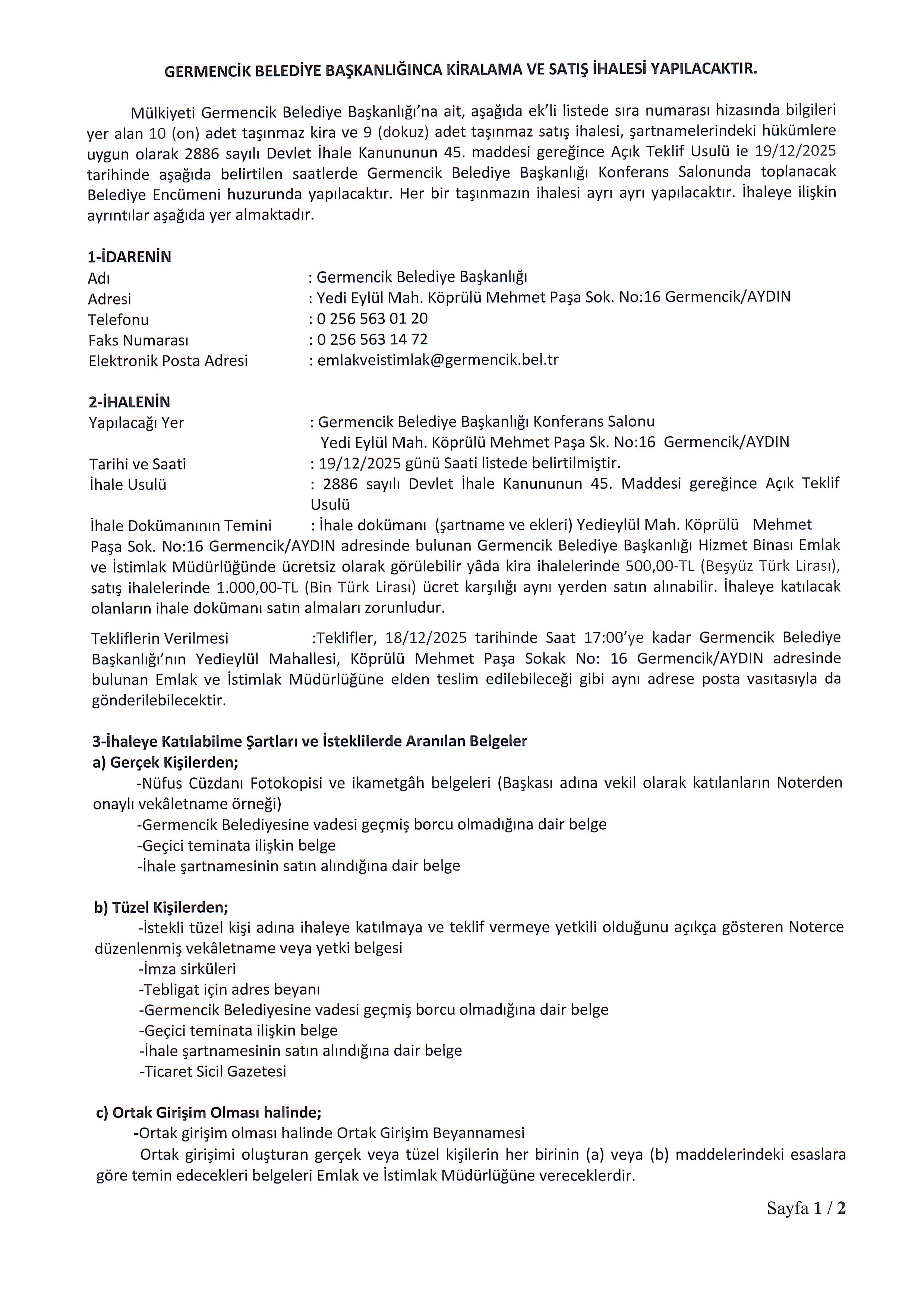 İhale 19/12/2025