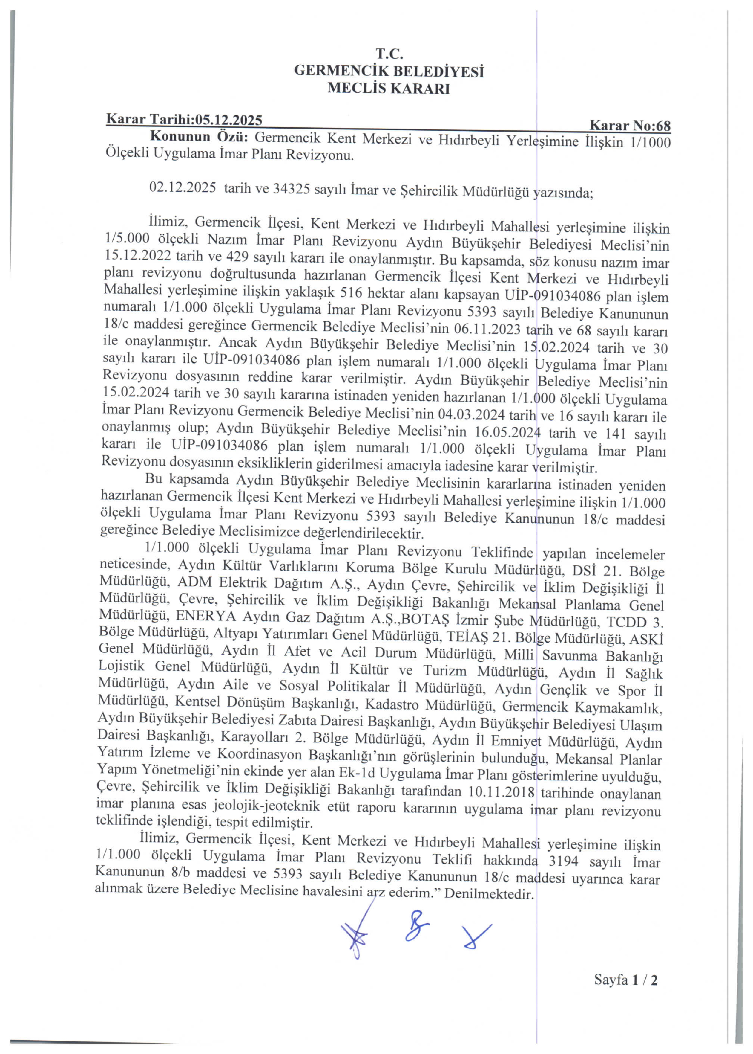 Germencik 1/1000 ölçekli uygulama imar planı revizyonu